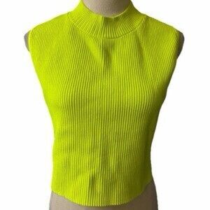 Babaton Neon Yellow Ribbed Tank Top